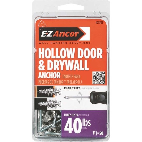 E-Z Ancor E-Z Ancor Self Drilling Anchor, 1" L, Nylon, 40 lbs Tension Strength, 50 PK 25325